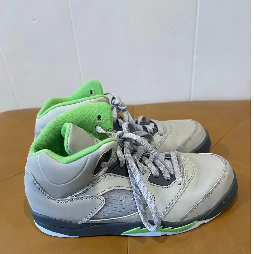 Kids Nike Jordan 5 Retro PS Silver Green Bean Flint Grey Size 2Y